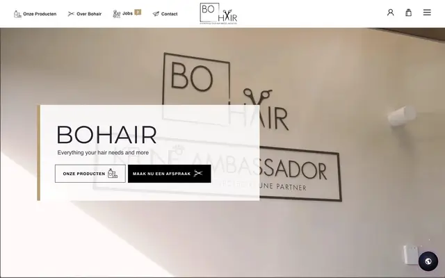 De website van Bo Hair: hun salonmuur met het logo